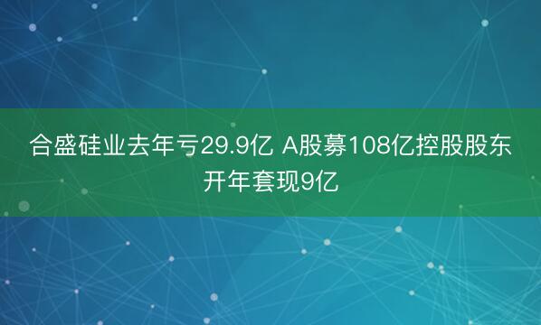 合盛硅业去年亏29.9亿 A股募108亿控股股东开年套现9亿