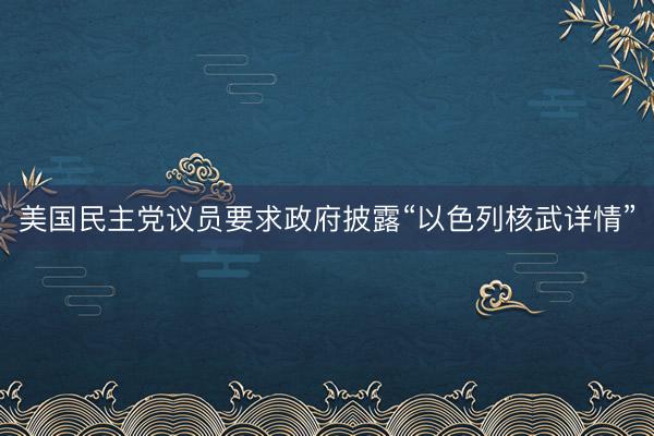 美国民主党议员要求政府披露“以色列核武详情”