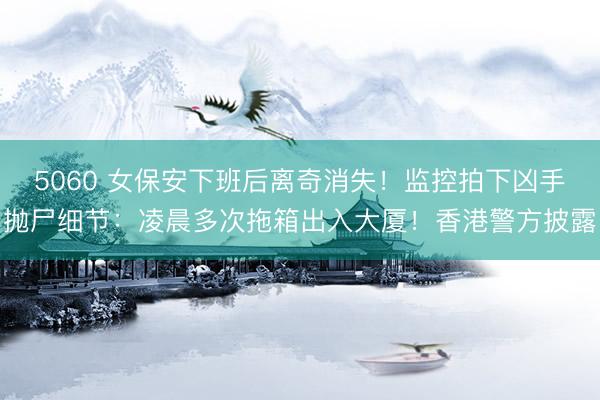 5060 女保安下班后离奇消失！监控拍下凶手抛尸细节：凌晨多次拖箱出入大厦！香港警方披露