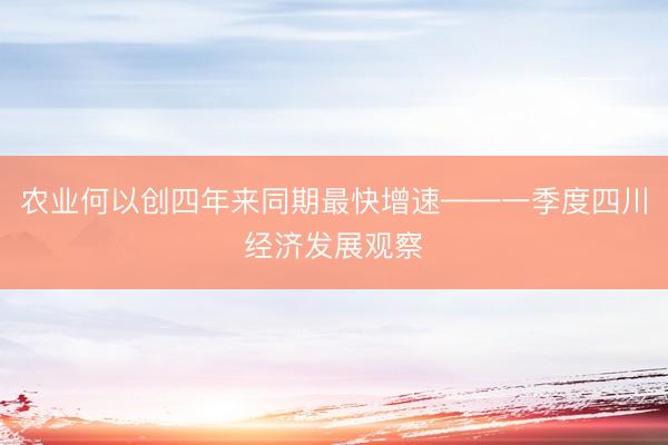 农业何以创四年来同期最快增速——一季度四川经济发展观察