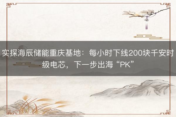 实探海辰储能重庆基地：每小时下线200块千安时级电芯，下一步出海 “PK”
