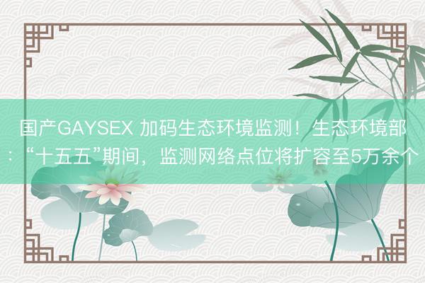 国产GAYSEX 加码生态环境监测！生态环境部：“十五五”期间，监测网络点位将扩容至5万余个