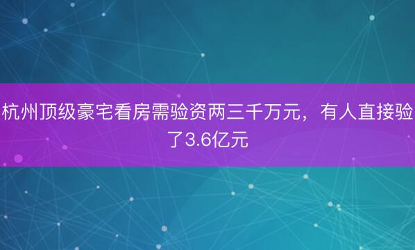 杭州顶级豪宅看房需验资两三千万元，有人直接验了3.6亿元