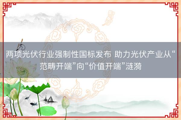 两项光伏行业强制性国标发布 助力光伏产业从“范畴开端”向“价值开端”涟漪
