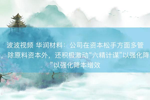 波波视频 华润材料：公司在资本松手方面多管王人下，除原料资本外，还积极激动“六精计谋”以强化降本增效