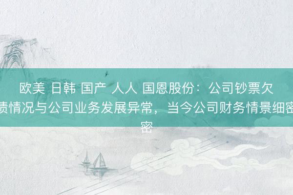 欧美 日韩 国产 人人 国恩股份：公司钞票欠债情况与公司业务发展异常，当今公司财务情景细密