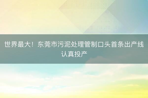 世界最大！东莞市污泥处理管制口头首条出产线认真投产